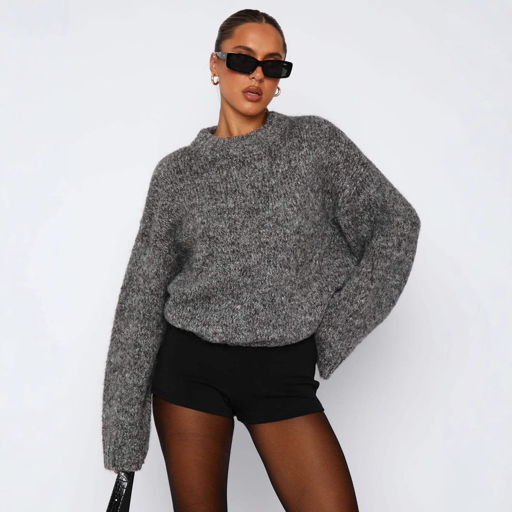Damen kuscheliger Strickpullover mit weitem Schnitt und Struktur EB