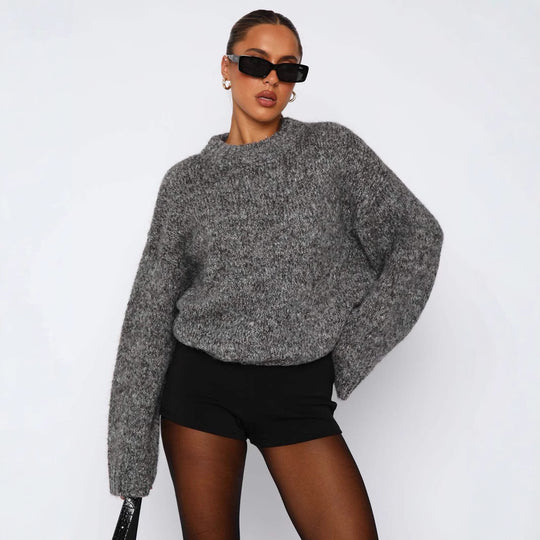 Damen kuscheliger Strickpullover mit weitem Schnitt und Struktur EB
