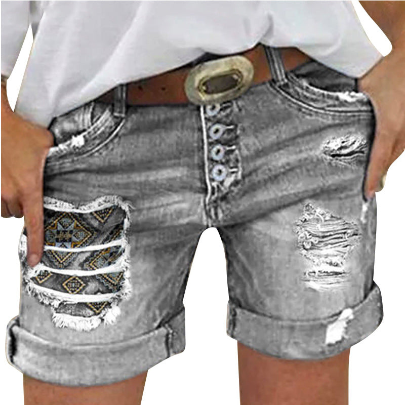 Damen Jeans-Shorts mit lässigem Fransen-Design und modischen Applikationen EB