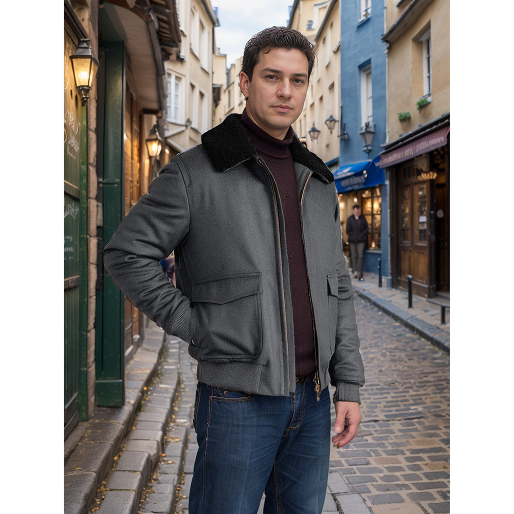 Herren modische Bikerjacke aus hochwertigem Wollmix mit warmem Futter EB