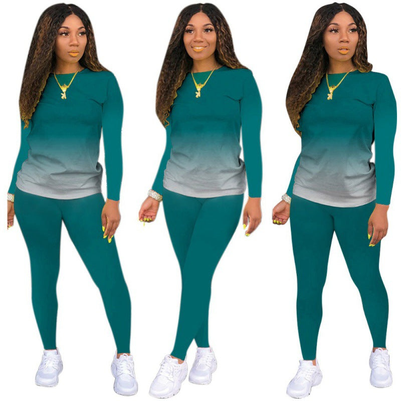 Damen Zweiteiliges Stretch-Set mit Langarmshirt und High-Waist-Leggings EB
