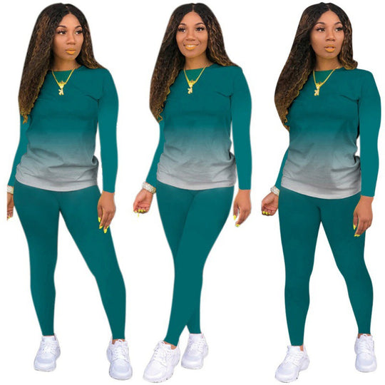 Damen Zweiteiliges Stretch-Set mit Langarmshirt und High-Waist-Leggings EB