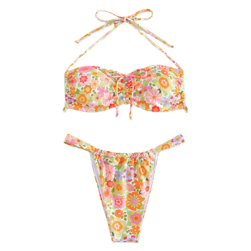 Damen Blumenmuster Bandeau-Bikini EB
