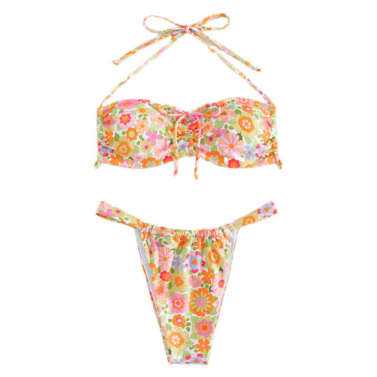 Damen Blumenmuster Bandeau-Bikini EB