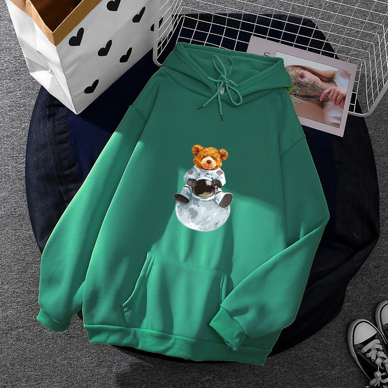 Damen nan weicher Oversize-Kapuzenpullover mit kawaii Pilzfrosch-Print, Kängurutasche und gerippten Bündchen EB