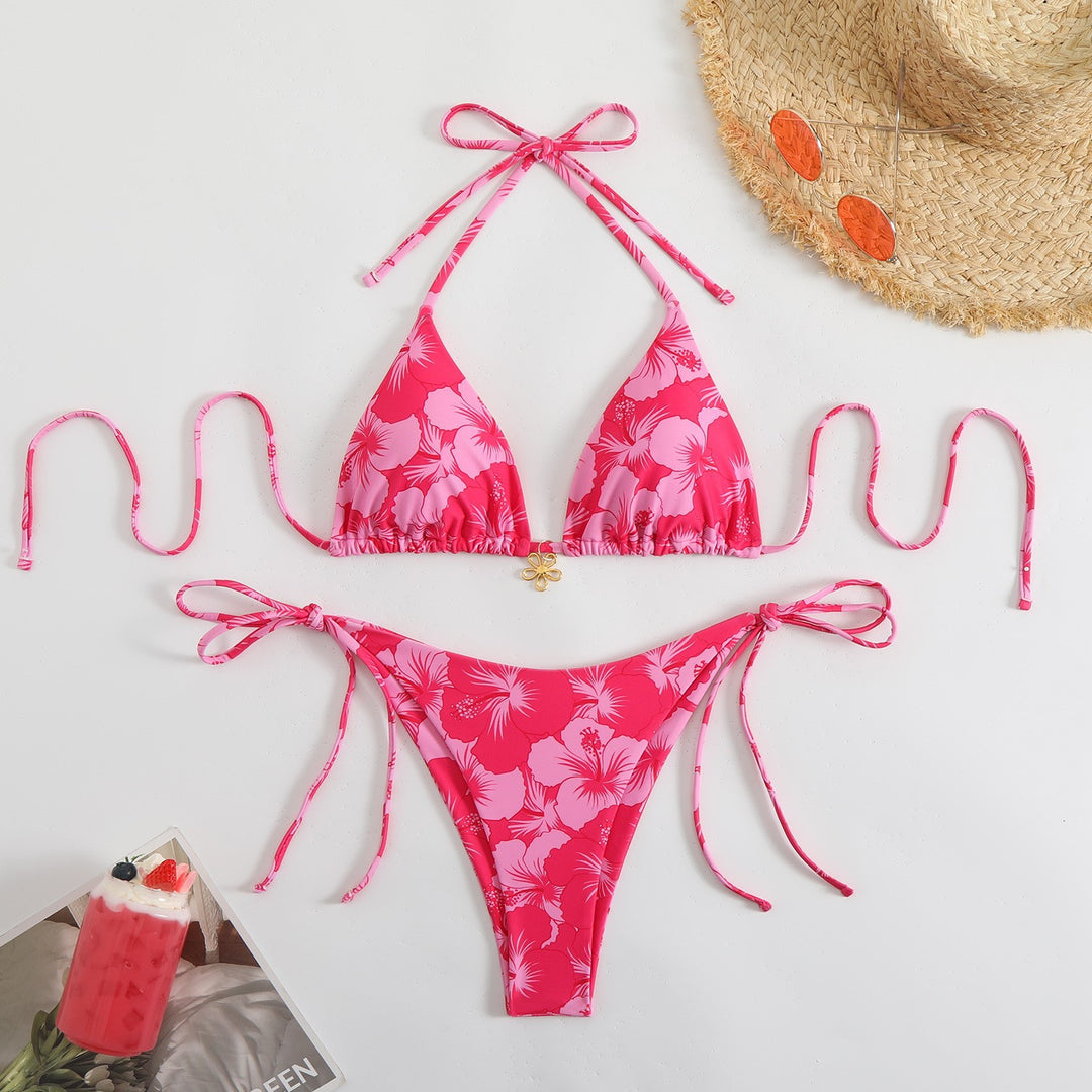 Damen Triangel-Bikini mit zierlichen Blumendetails EB