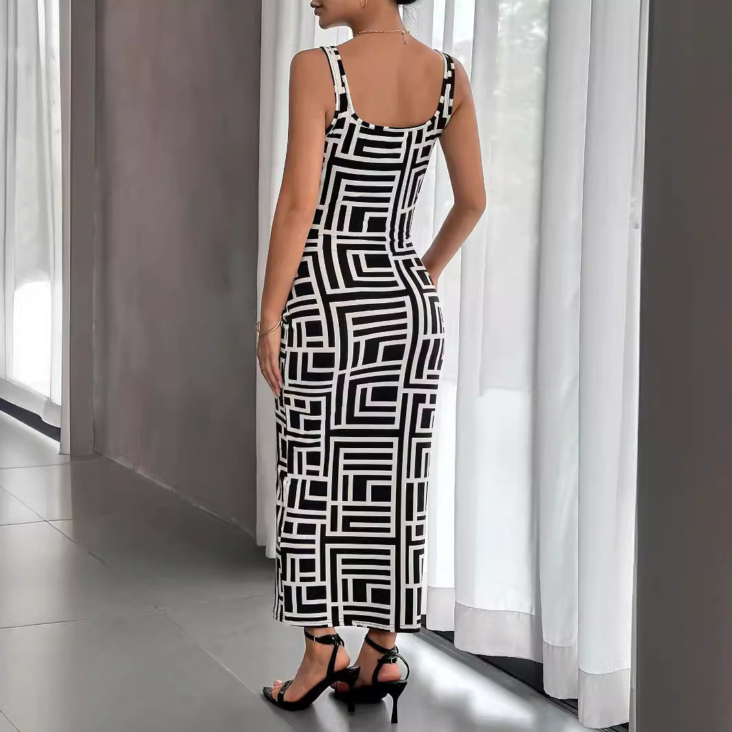 Damen Maxikleid mit modernem geometrischem Muster EB