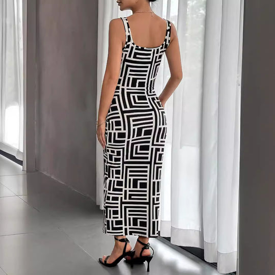 Damen Maxikleid mit modernem geometrischem Muster EB