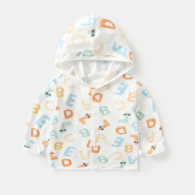 Unisex nan leichte Kapuzenjacke aus Baumwolle für Babys mit ganzflächigem Herzdruck und Druckknopfverschluss EB