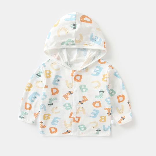 Unisex nan leichte Kapuzenjacke aus Baumwolle für Babys mit ganzflächigem Herzdruck und Druckknopfverschluss EB