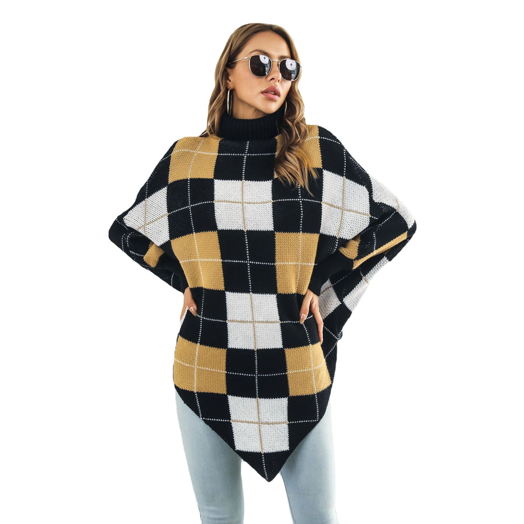 Damen Oversized Strickpullover mit asymmetrischem Saum und hohem Kragen EB