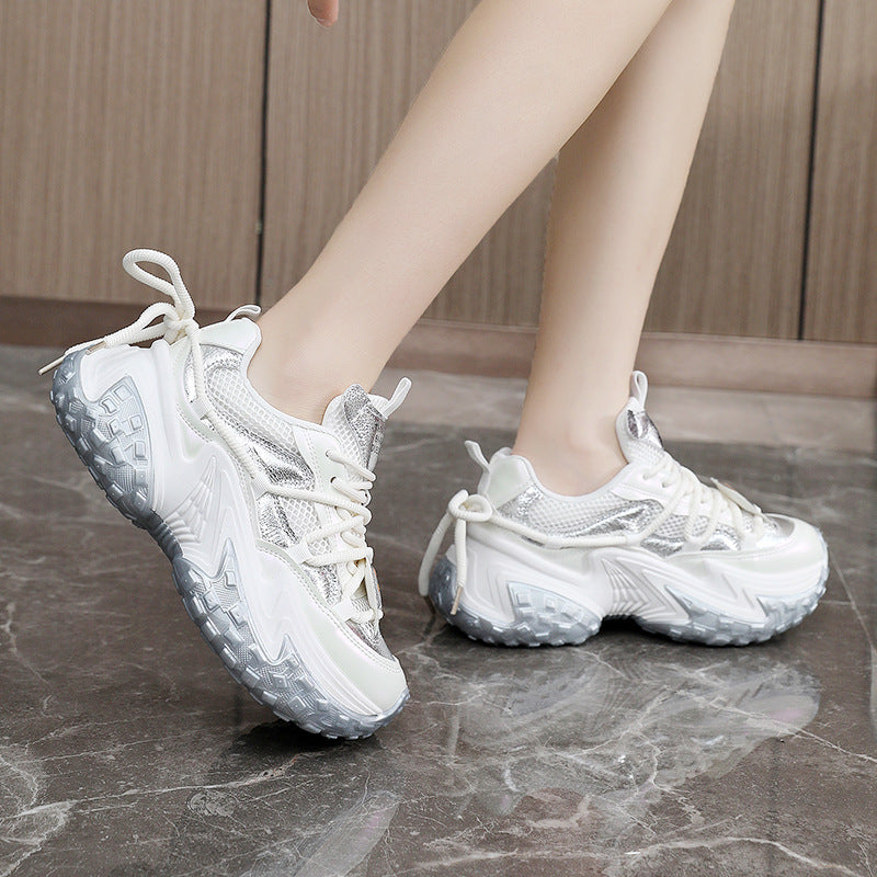 Damen modische Sneakers mit glänzenden Akzenten und stoßdämpfendem Sohlenprofil EB