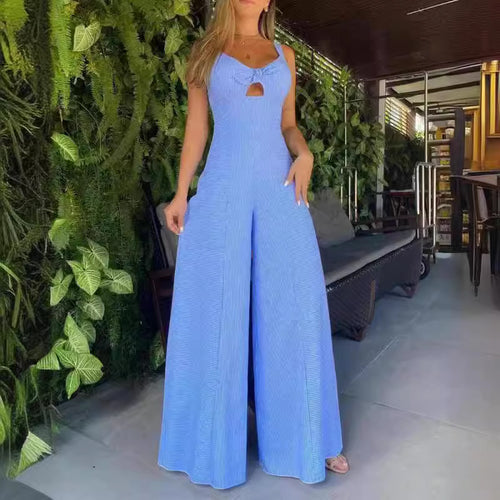 Damen Jumpsuit mit elegantem Schlüssel-Loch-Ausschnitt und weiter Beinweite EB