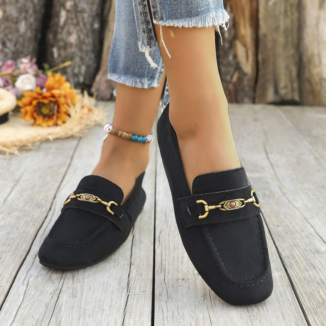 Damen Mokassins mit schicke Goldakzent und weichem Veloursleder EB