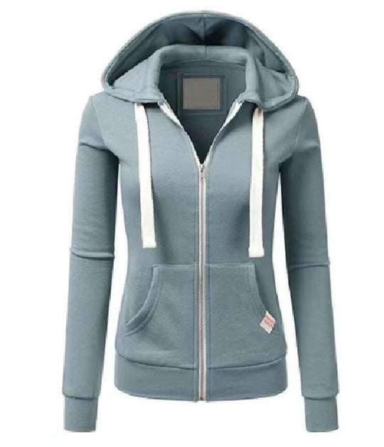 Damen sportliche Kapuzenjacke mit durchgehendem Reißverschluss und praktischen Taschen EB