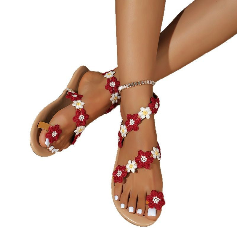 Damen Blumenverzierte Riemensandalen EB