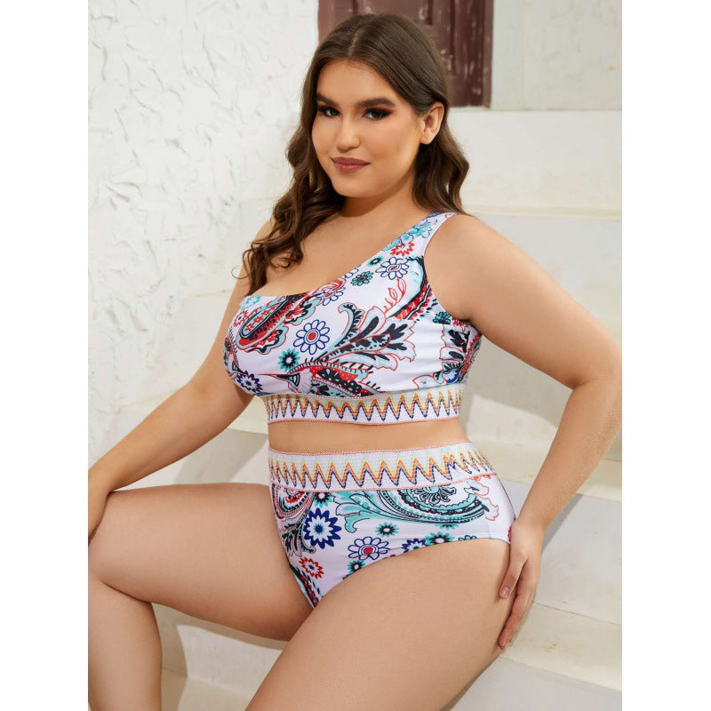 Damen Crop-Top Bikini-Set mit hohem Bund und dekorativem Muster EB