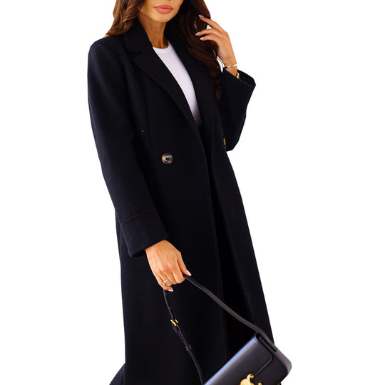 Damen Eleganter Wollmantel mit doppelter Brustknopfleiste und praktischen Taschen EB