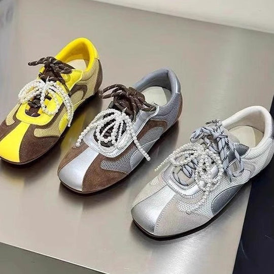 Damen modische Sneaker mit eleganten Perlenakzenten und atmungsaktivem Obermaterial EB