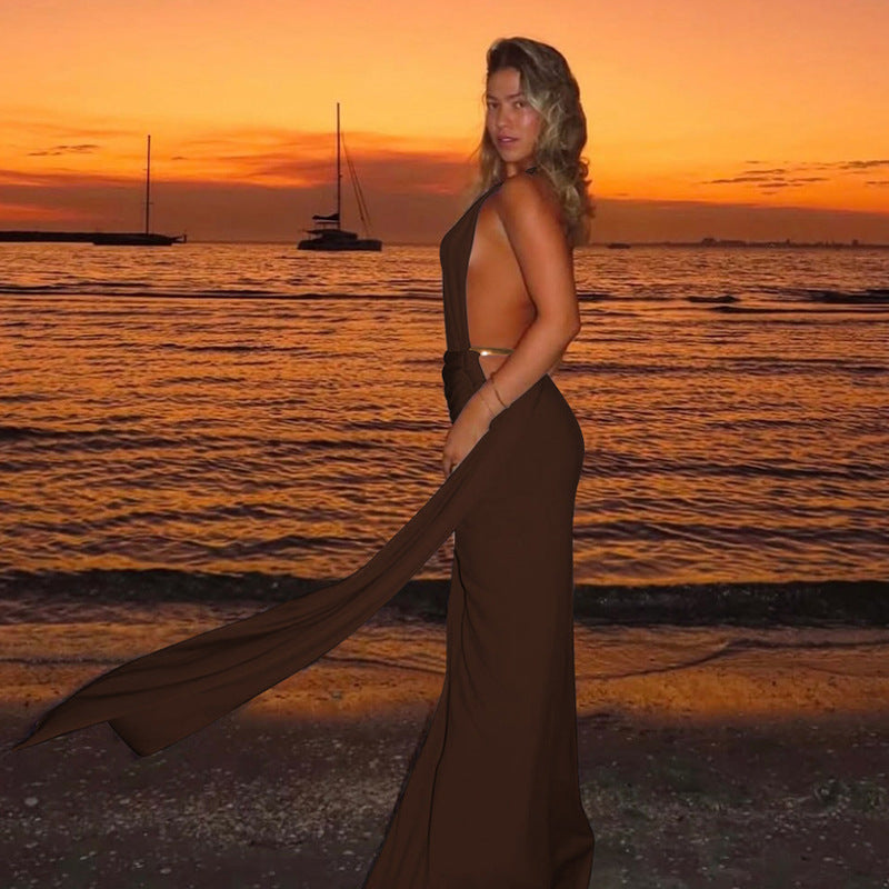 Damen Elegantes Wickelmaxikleid mit asymmetrischem Schnitt und Drapierungsdetails EB