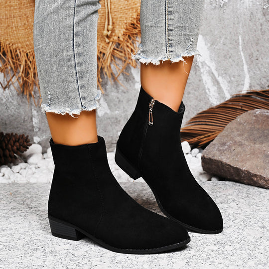 Damen nan Wildlederoptik Stiefelette mit seitlichem Reißverschluss und niedrigem Blockabsatz EB