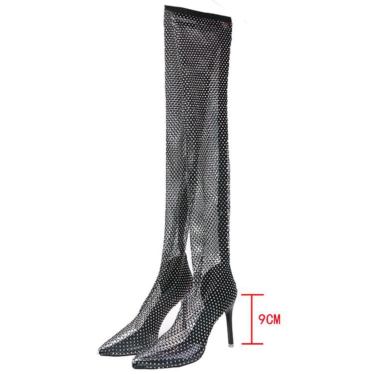 Damen Glitzernde Stiefeletten mit schmalem Absatz und elegantem Netzdesign EB
