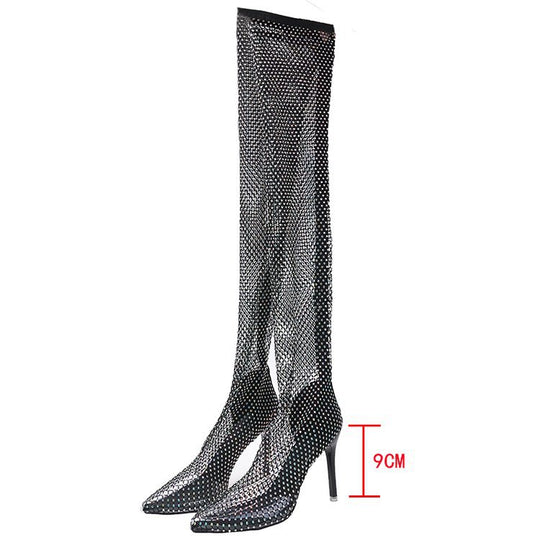 Damen Glitzernde Stiefeletten mit schmalem Absatz und elegantem Netzdesign EB