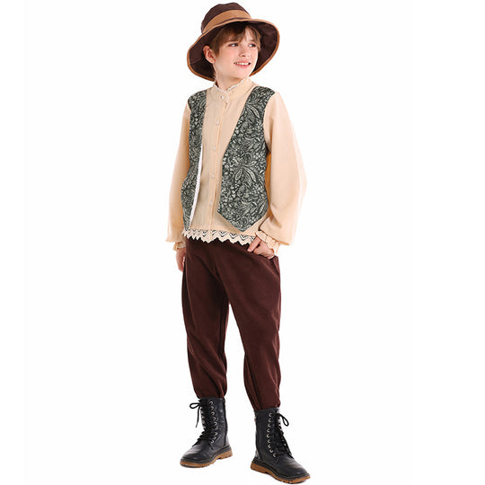 Unisex nan Kinderkostüm Set mit bestickter Paisley-Weste und Rüschenbluse EB