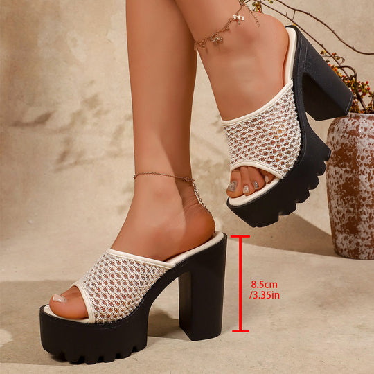 Damen Glamouröse Plateau-Sandalen mit raffiniertem Netzdesign und stabiler Sohle EB