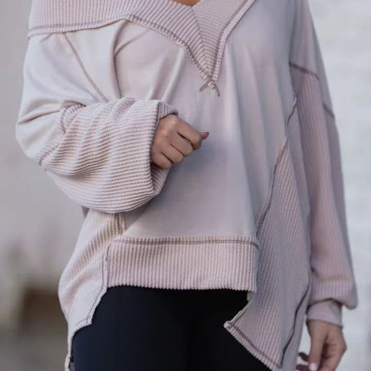 Damen Lässiger Pullover mit halbarm und V-Ausschnitt EB