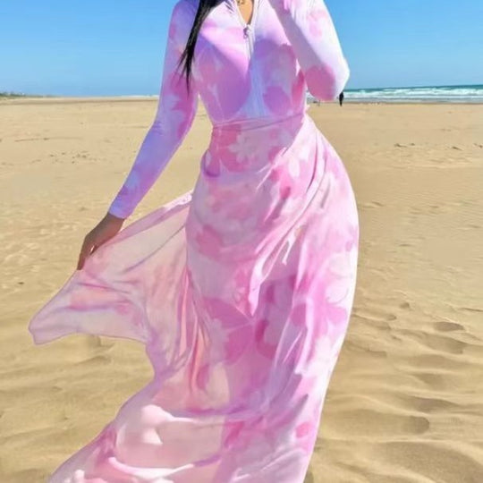 Damen Strandkleid mit Reißverschluss und langen Ärmeln EB