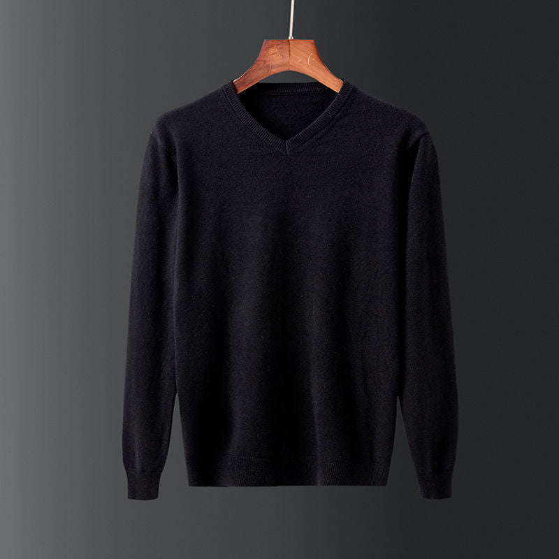 Herren eleganter V-Ausschnitt Pullover aus feiner Wolle EB