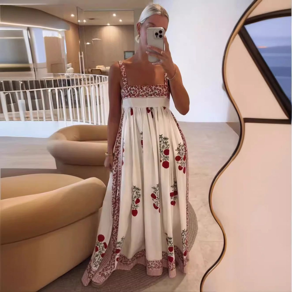 Damen Langes Sommerkleid mit floralen Akzenten und breiten Trägern EB