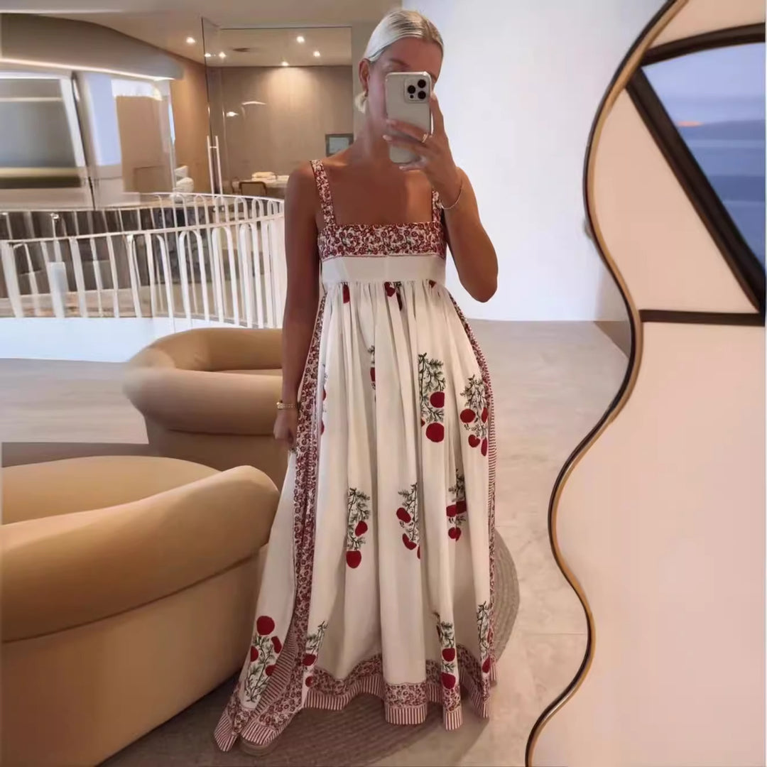 Damen Langes Sommerkleid mit floralen Akzenten und breiten Trägern EB
