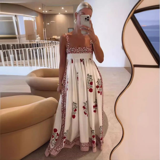 Damen Langes Sommerkleid mit floralen Akzenten und breiten Trägern EB