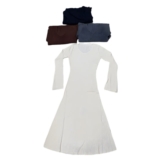 Damen elegantes Maxikleid mit feiner Rippstruktur und V-Ausschnitt EB