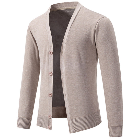 Herren nan leichte Feinstrick-Strickjacke mit V-Ausschnitt, verdeckter Knopfleiste und elastischem Rippbündchen EB