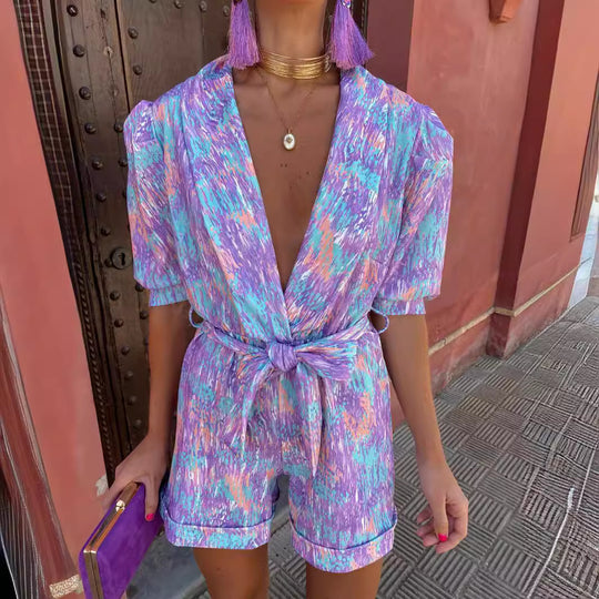 Damen modischer Jumpsuit mit lässigem Schnitt und tailliertem Gürtel EB