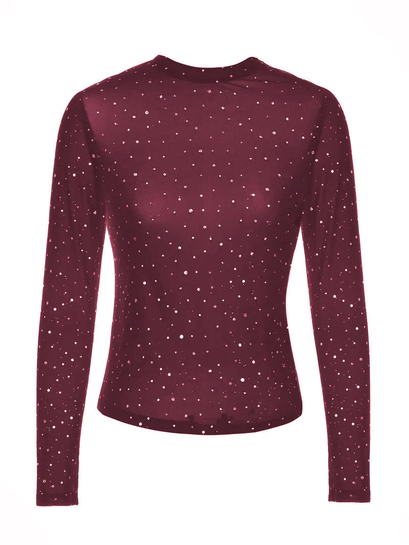 Damen Glitzerndes Langarmshirt mit schimmernden Pailletten EB