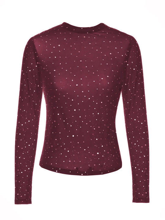 Damen Glitzerndes Langarmshirt mit schimmernden Pailletten EB