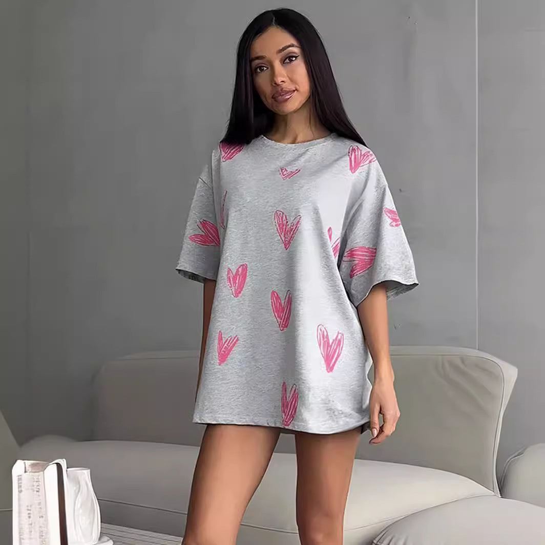 Damen lässiges T-Shirt mit Herzmotiv EB