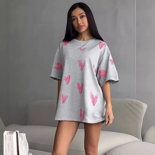 Damen lässiges T-Shirt mit Herzmotiv EB