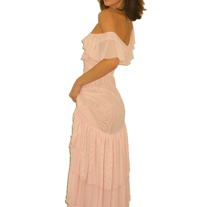 Damen Maxi-Kleid mit voluminösen Rüschendetails und figurformendem Schnitt EB