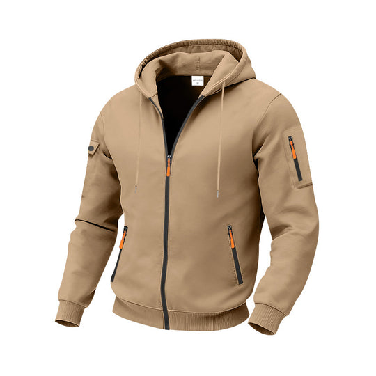 Herren nan funktionale Kapuzen-Sweatjacke mit durchgehendem Reißverschluss, Ärmeltasche und wasserabweisenden Reißverschlüssen EB