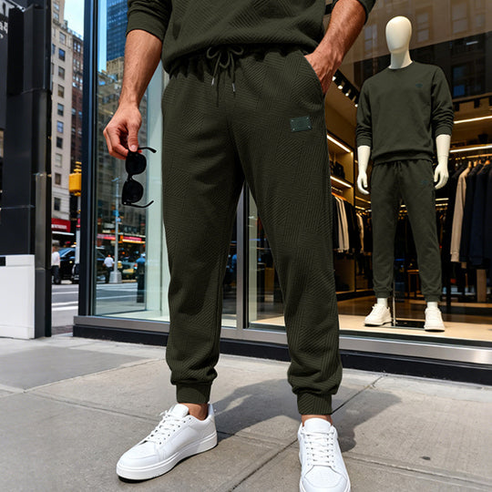 Herren Strukturierte Jogginghose mit geometrischer Waffelstruktur und elastischen Bündchen EB