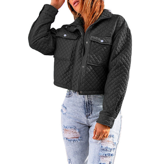 Damen gesteppte Kurzjacke mit modischen Taschen EB