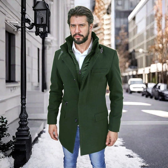 Herren stylischer und funktioneller Übergangs-Mantel mit abnehmbarer Innenjacke EB