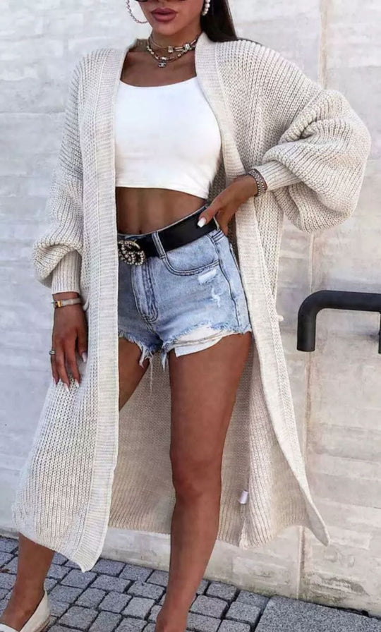 Damen Langer Strickmantel mit oversized Ärmeln und praktischen Taschen EB