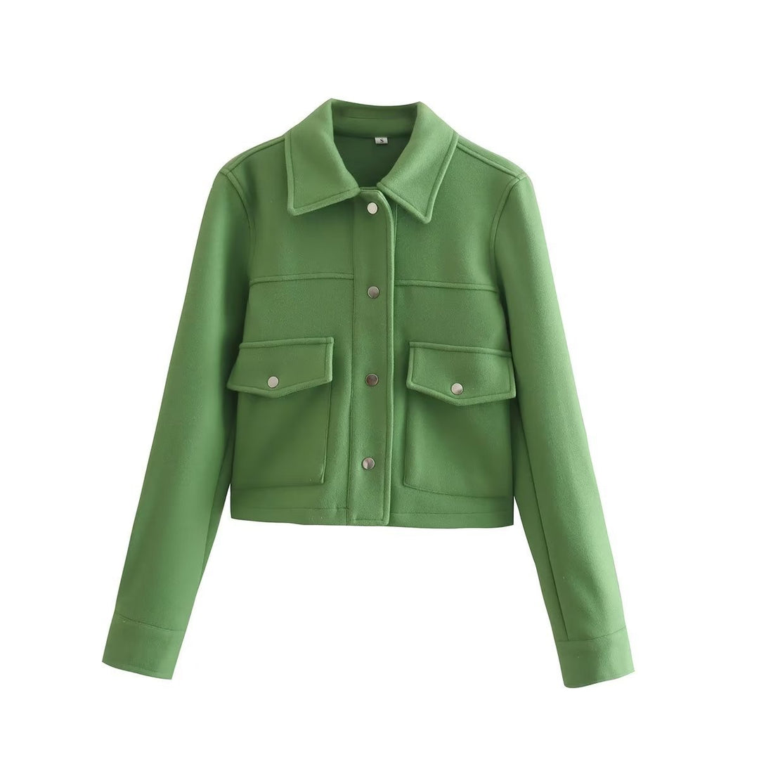 Damen kurze Jacke aus hochwertigem Material mit praktischen Brusttaschen EB