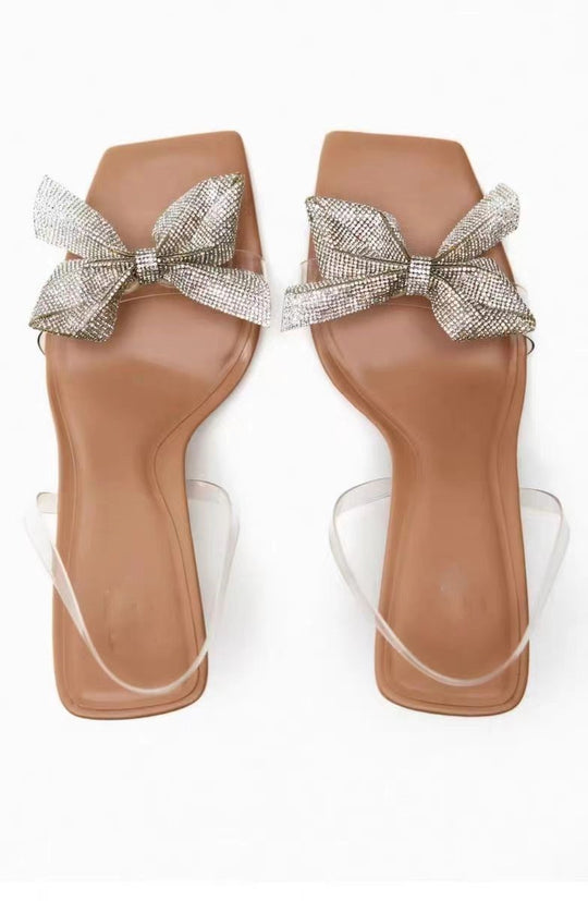 Damen elegante Riemchen-Sandaletten mit funkelndem Schleifen-Detail EB